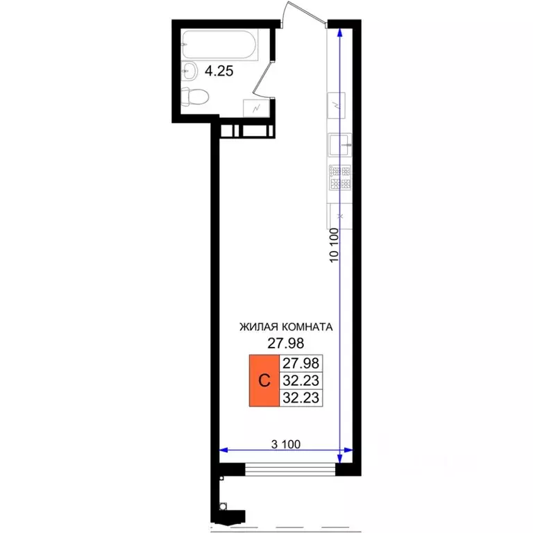 Студия Краснодарский край, Новороссийск ул. Григория Белькинда (32.23 ... - Фото 0