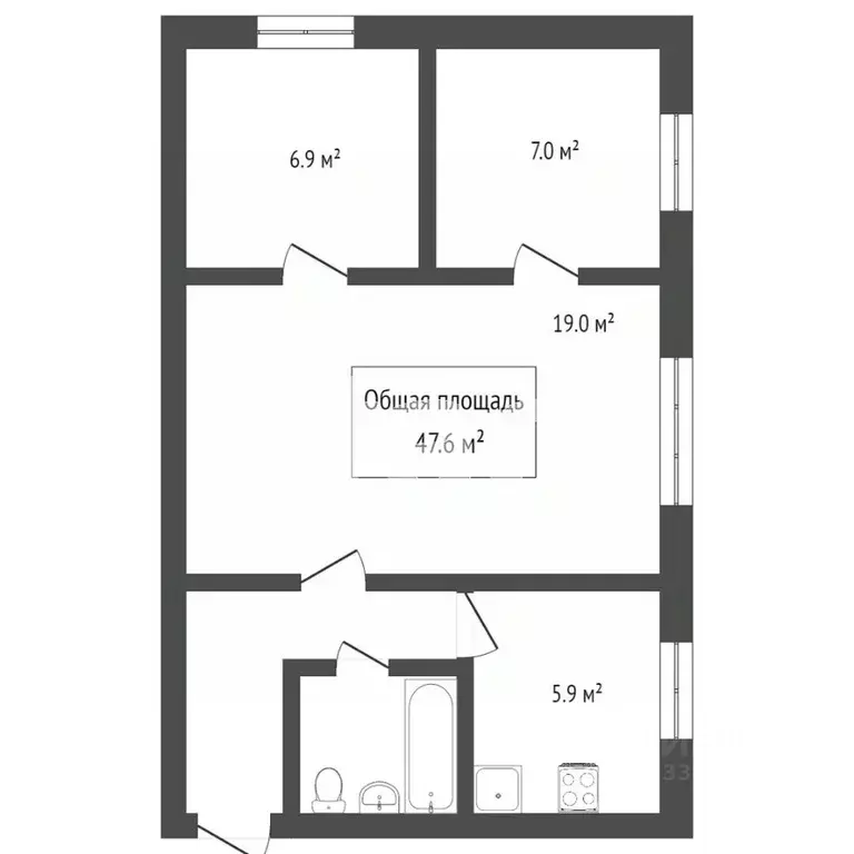 2-к кв. Томская область, Томск ул. Гоголя, 19 (47.4 м) - Фото 2