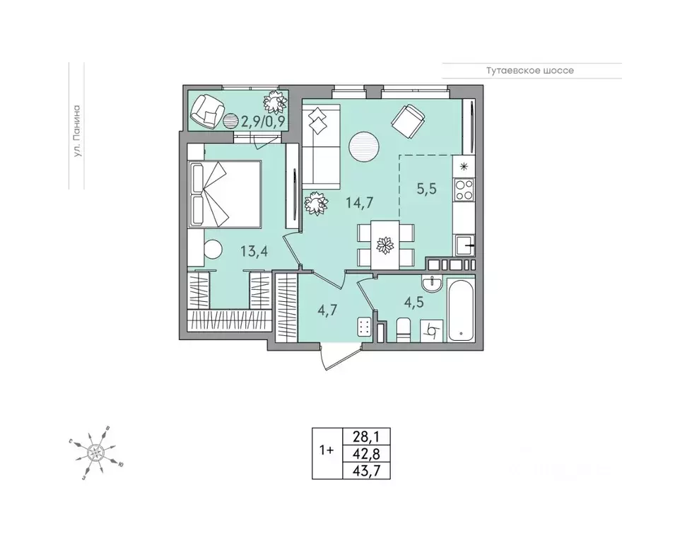 2-к кв. Ярославская область, Ярославль Тутаевское ш., 93Б (43.7 м) - Фото 1