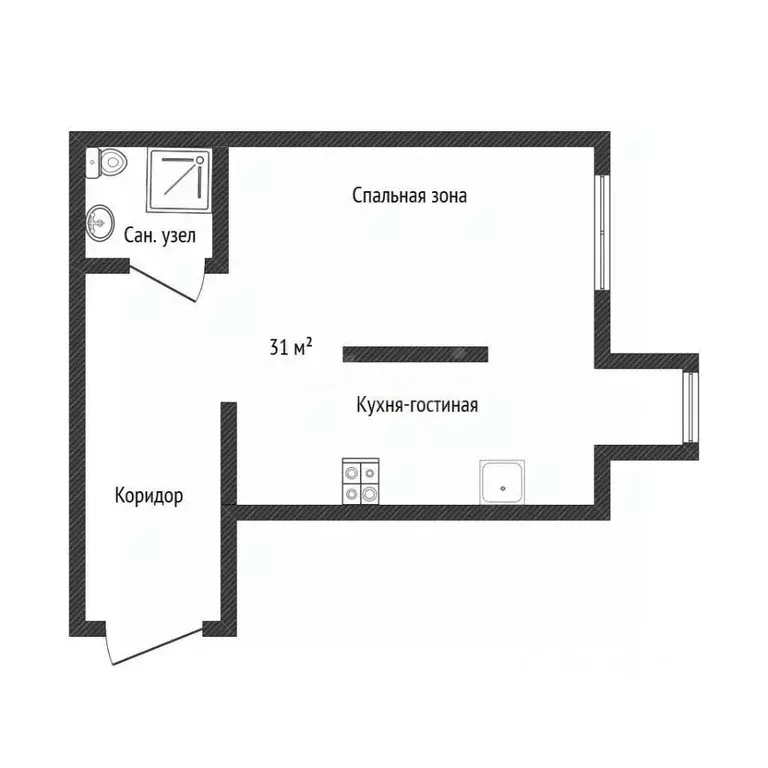 Студия Белгородская область, Белгород ул. Семейная, 25 (31.0 м) - Фото 2