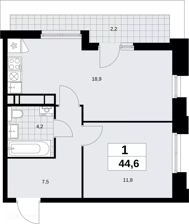 Продаётся 1-к квартира, 44.6 м - Фото 0