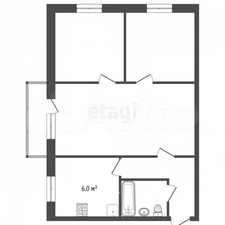 Доля в 3-к. квартире, 52,5 м, 2/5 эт. - Фото 0
