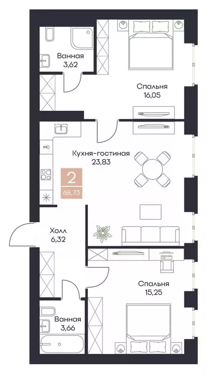 2-к кв. Рязанская область, Рязанский район, Полянское с/пос, с. Поляны ... - Фото 0