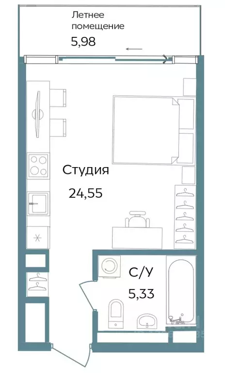 Студия Крым, Саки ул. Морская (35.86 м) - Фото 0