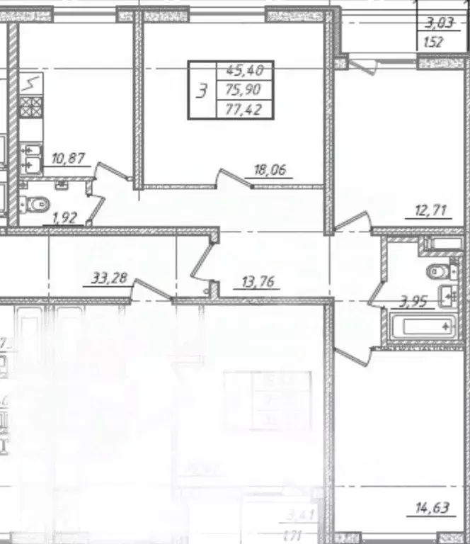 3-к кв. Санкт-Петербург Ленинский просп., 68 (75.0 м) - Фото 2
