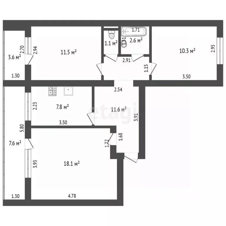 3-к кв. Башкортостан, Стерлитамак ул. Курчатова, 7 (63.0 м) - Фото 1