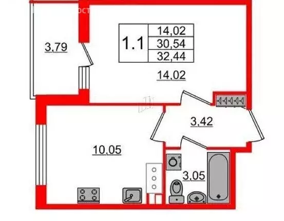 1-комнатная квартира: Санкт-Петербург, улица Бабушкина, 55к1 (29.6 м) - Фото 0