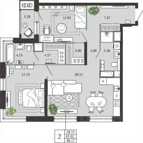 2-к кв. Тульская область, Тула ул. Фридриха Энгельса, 74 (89.17 м) - Фото 1