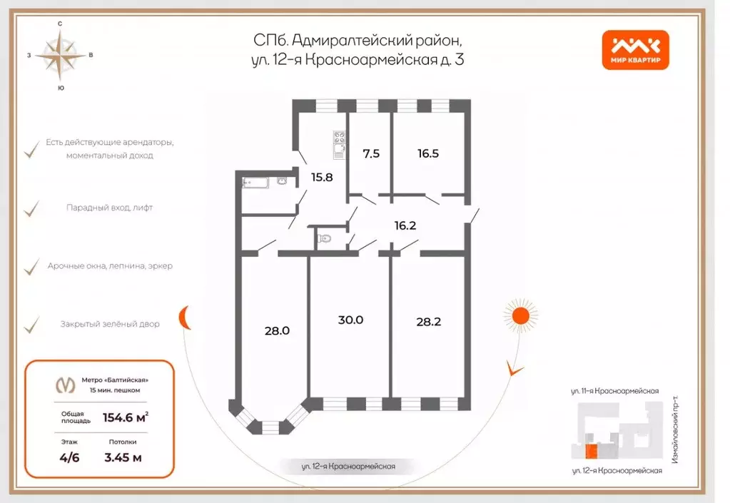 5-к кв. Санкт-Петербург 12-я Красноармейская ул., 3 (154.6 м) - Фото 1