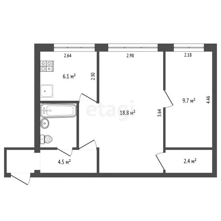 2-комнатная квартира: Вилючинск, улица Мира, 1 (43.8 м) - Фото 1
