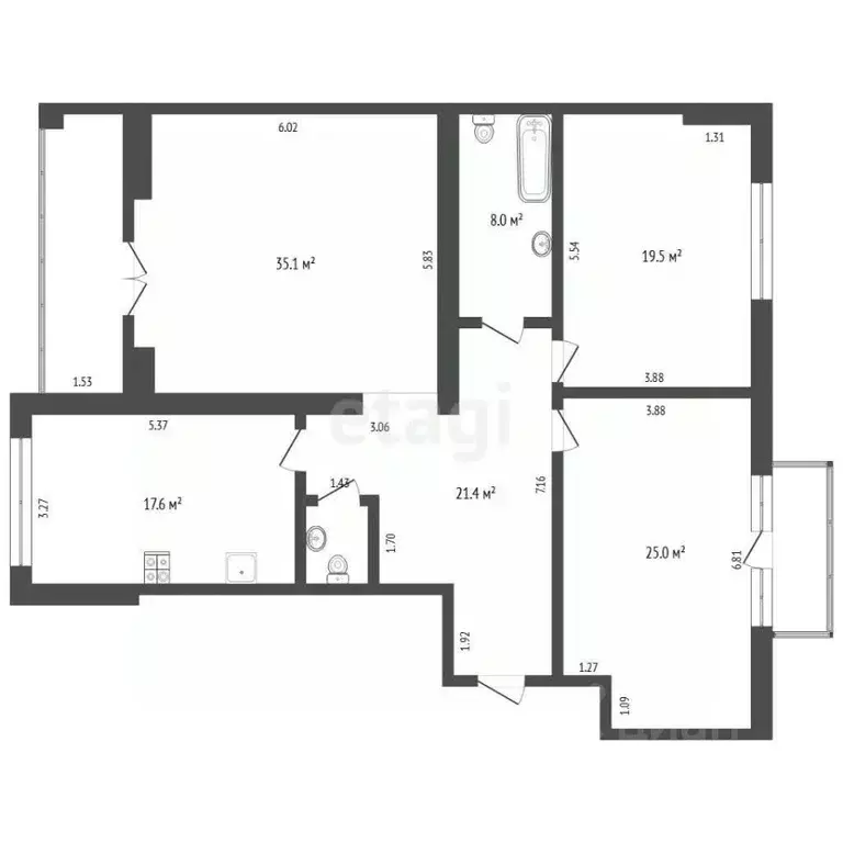 3-к кв. Тюменская область, Тюмень ул. Малыгина, 59 (138.1 м) - Фото 2