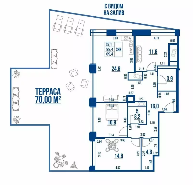 3-комнатная квартира: Санкт-Петербург, улица Челюскина, 10 (89 м) - Фото 1