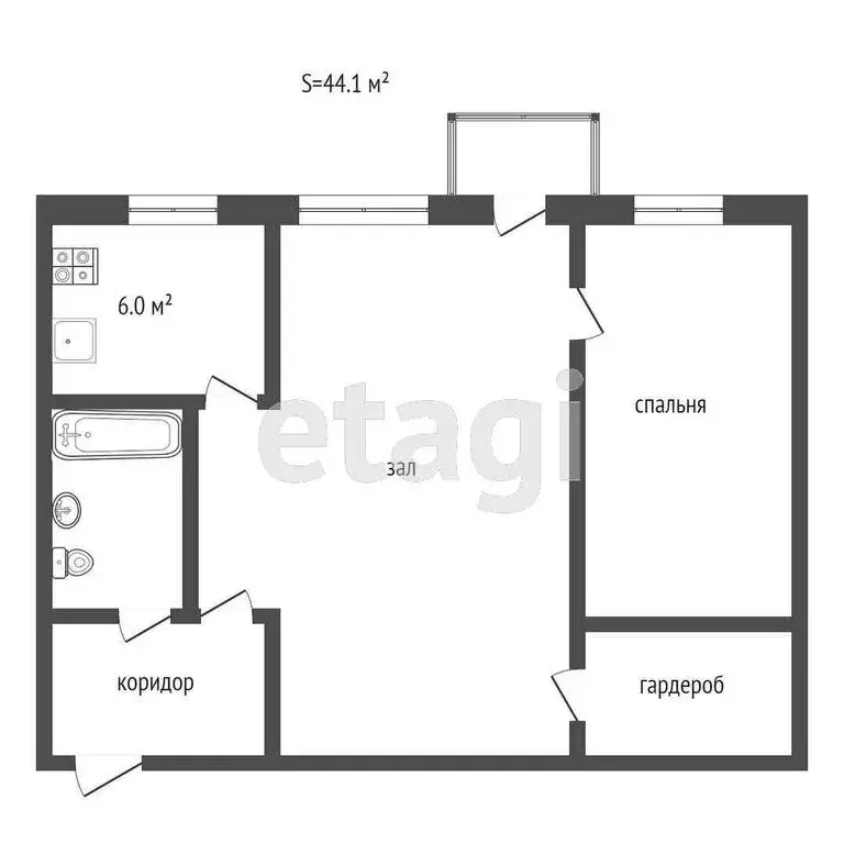 2-комнатная квартира: Тюмень, улица Мельникайте, 97 (44.1 м) - Фото 0