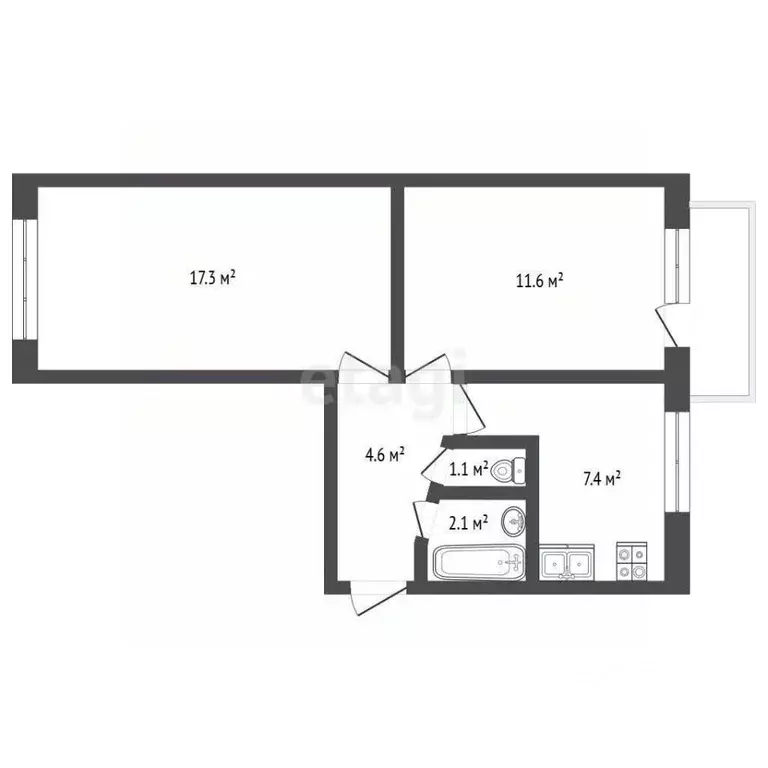 2-к кв. Хабаровский край, Амурский район, Эльбан рп, 2-й мкр 15 (44.7 ... - Фото 2