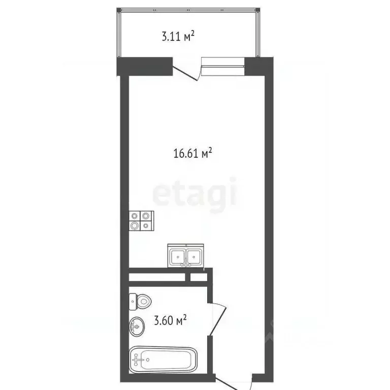 Студия Тюменская область, Тюмень ул. Тимофея Чаркова, 28 (23.0 м) - Фото 2