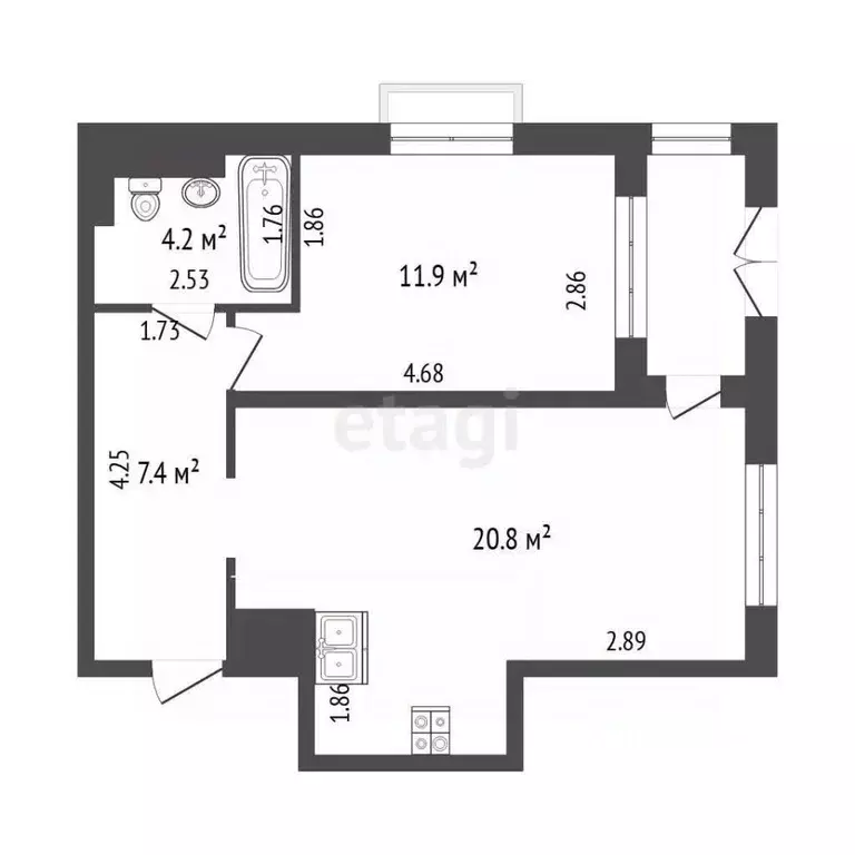 1-к кв. Тюменская область, Тюмень ул. Федюнинского, 30к8 (44.3 м) - Фото 2