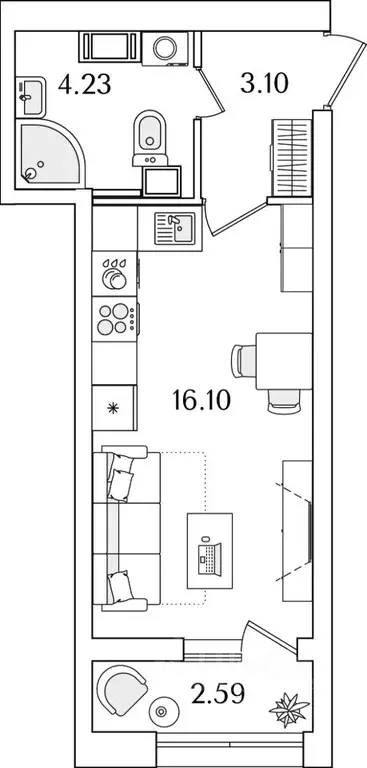 Студия Санкт-Петербург Полюстрово тер.,  (24.73 м) - Фото 0