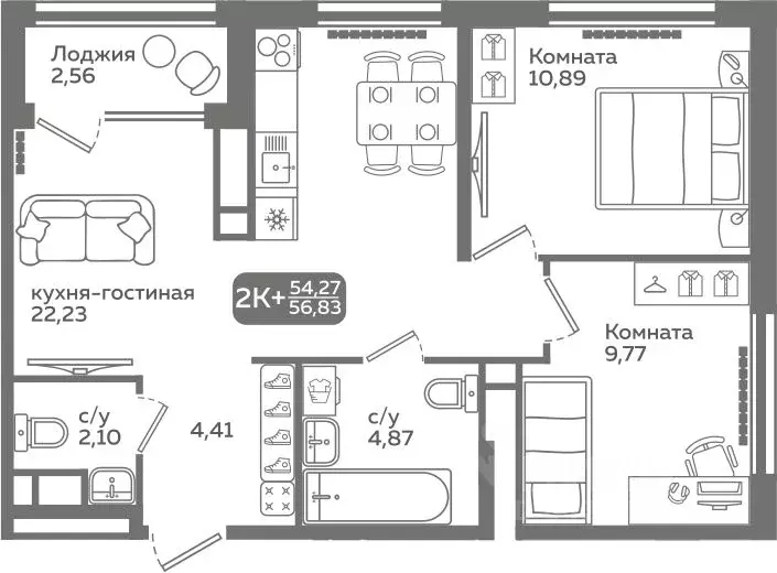 2-к кв. Тюменская область, Тюмень ул. Заполярная, 9/2 (54.27 м) - Фото 0