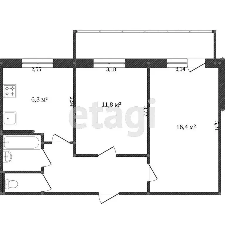2-комнатная квартира: Белгород, улица Победы, 71 (47 м) - Фото 0