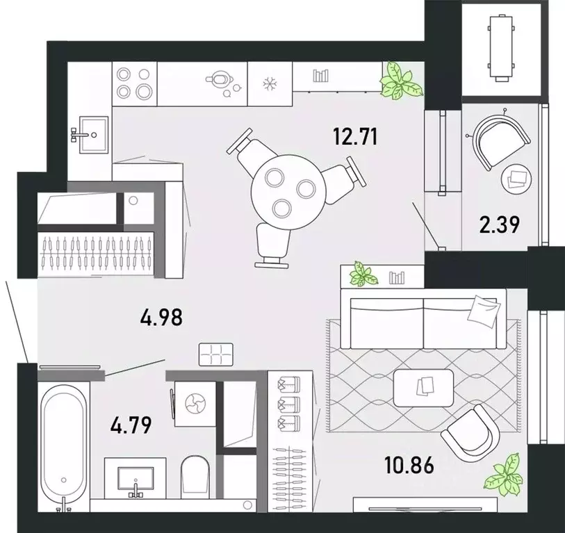 Студия Тульская область, Тула Премьер Парк жилой комплекс (35.73 м) - Фото 1