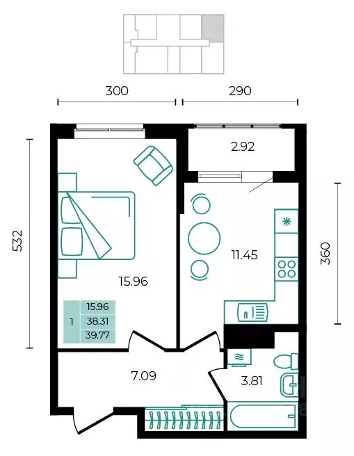 1-к кв. Адыгея, Майкопский район, пос. Тульский  (39.77 м) - Фото 0