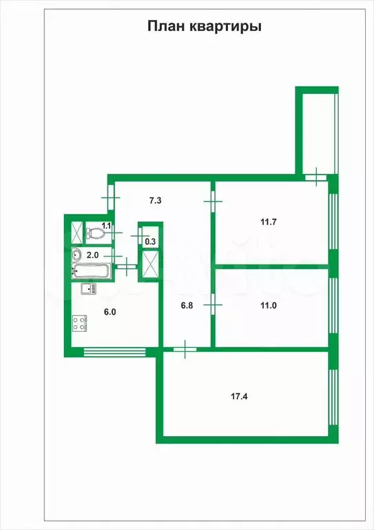 3-к. квартира, 63,6 м, 2/9 эт. - Фото 0