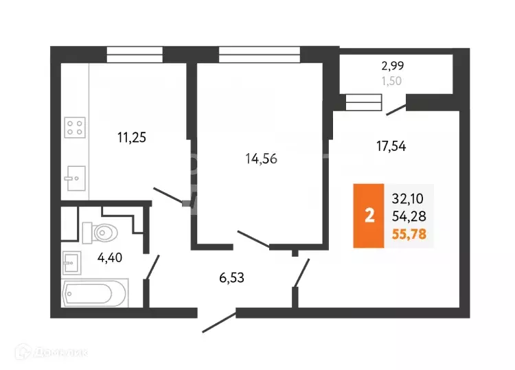Продаётся 2-к квартира, 54.1 м - Фото 1