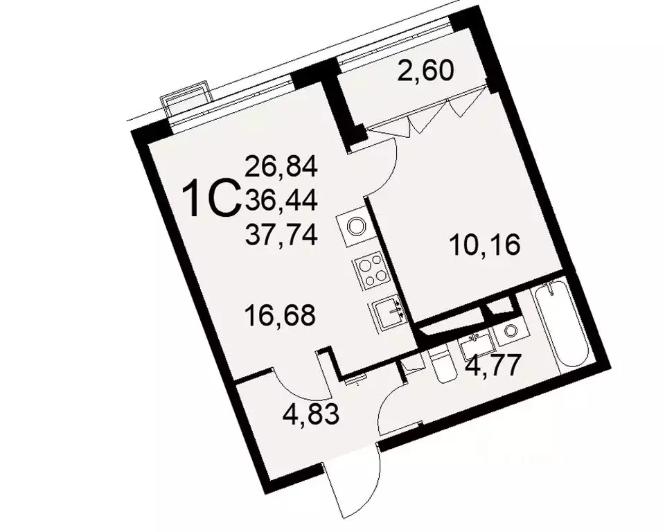 1-к кв. Тульская область, Тула ул. Федора Смирнова, 2 (37.74 м) - Фото 0