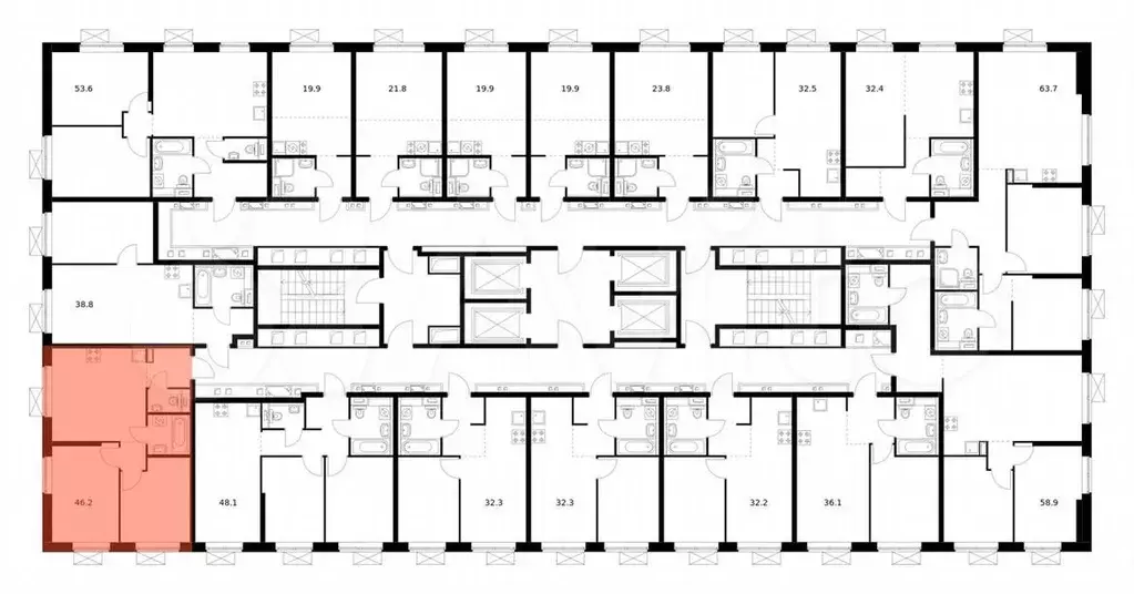 2-к. квартира, 46,2м, 22/33эт. - Фото 1