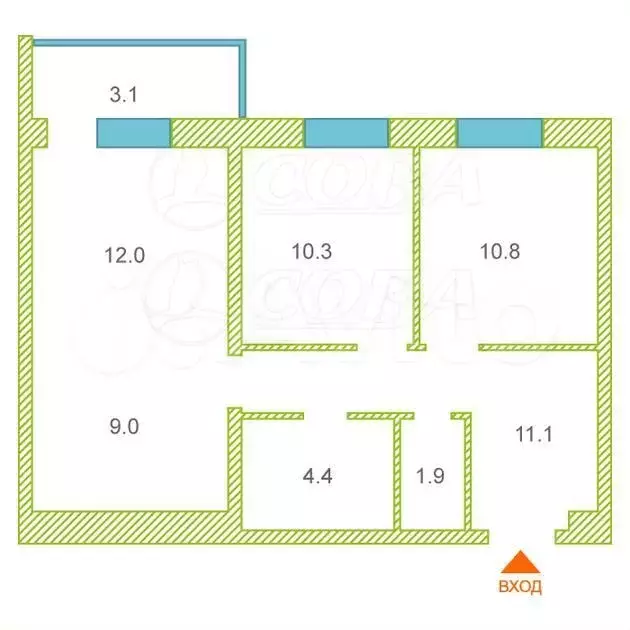 2-к. квартира, 60 м, 8/19 эт. - Фото 0