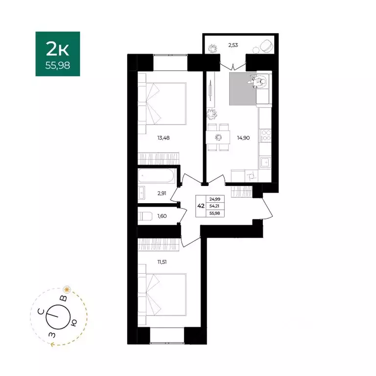 2-к кв. Ярославская область, Ярославль Северный жилрайон, 15-й мкр, ... - Фото 1