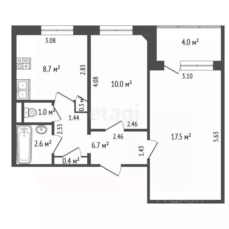 2-к кв. Хабаровский край, Комсомольск-на-Амуре Водонасосная ул., 1к4 ... - Фото 2