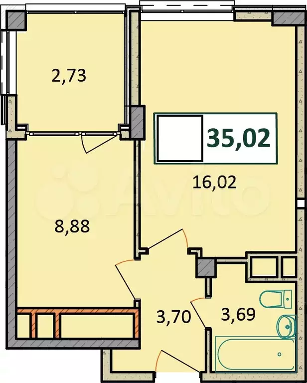 2-к. квартира, 35 м, 3/9 эт. - Фото 1