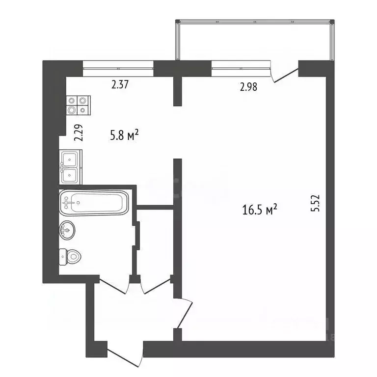 1-к кв. Омская область, Омск ул. 75-й Гвардейской Бригады, 2 (28.4 м) - Фото 1