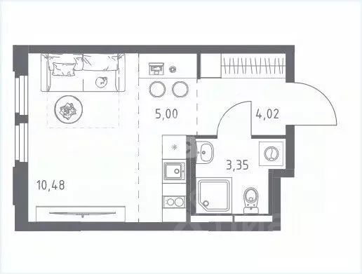 Студия Московская область, Королев ул. М.К. Тихонравова, 35к1 (22.9 м) - Фото 2