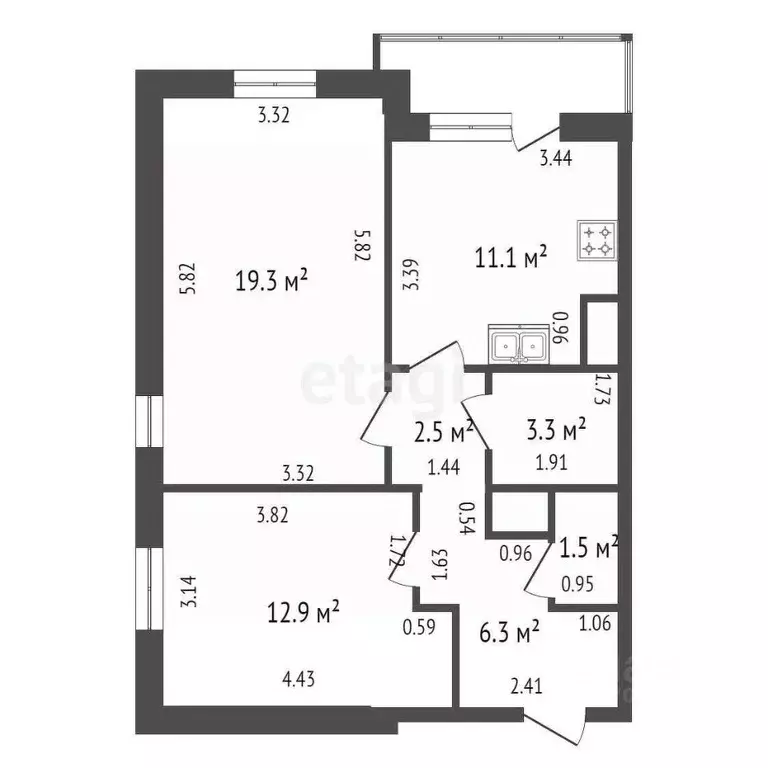 2-к кв. Санкт-Петербург ул. Корнея Чуковского, 3к4 (56.9 м) - Фото 1