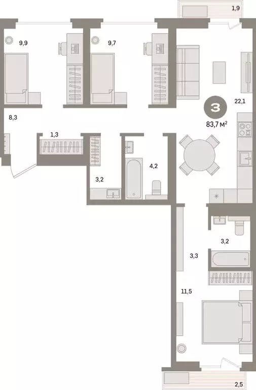 3-комнатная квартира: Екатеринбург, микрорайон Академический, 19-й ... - Фото 1
