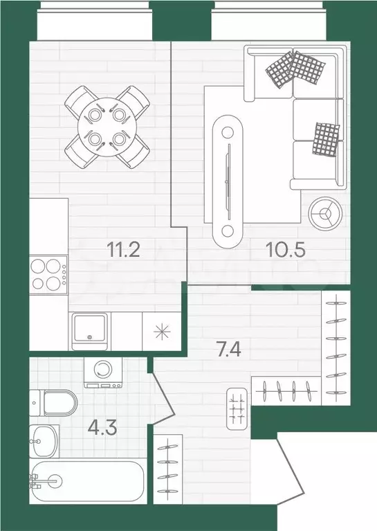 Квартира-студия, 33,3 м, 3/10 эт. - Фото 0