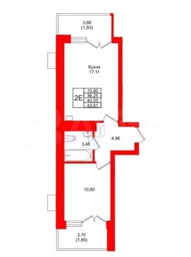 1-к. квартира, 43,8 м, 4/7 эт. - Фото 1