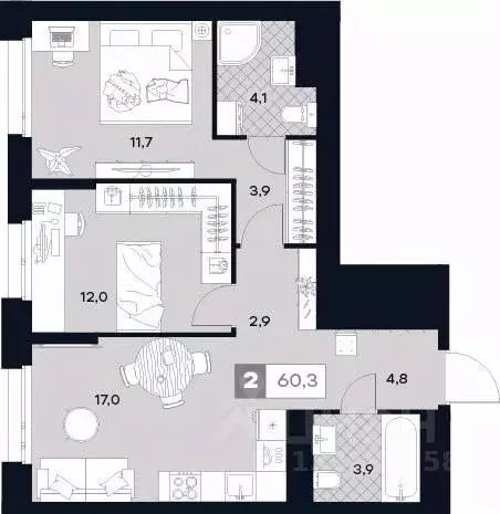 2-к кв. Москва Лодочная ул., 27К2 (60.3 м) - Фото 0
