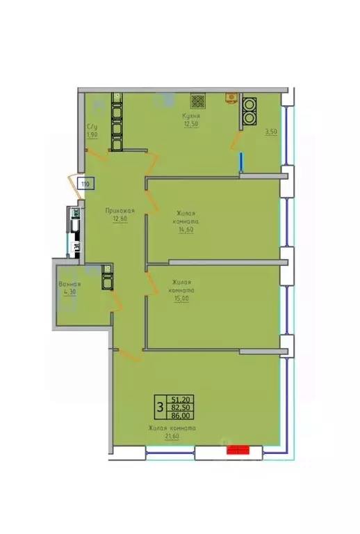 3-к кв. Ставропольский край, Ставрополь ул. 45-я Параллель, 52А (86.0 ... - Фото 1