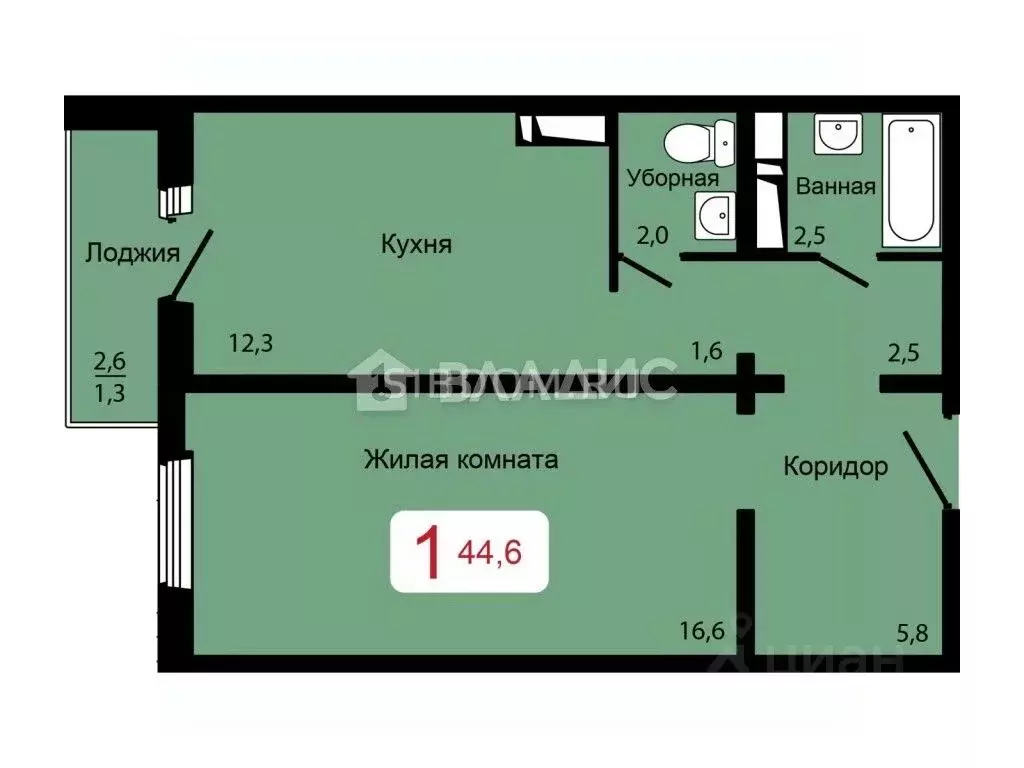 1-к кв. Красноярский край, Красноярск ул. Апрельская, 5Б (44.6 м) - Фото 1