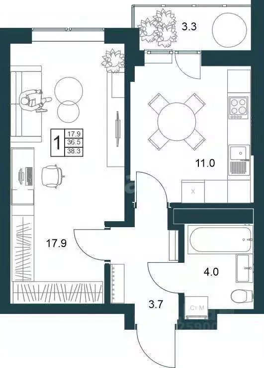 1-к кв. Липецкая область, Липецк Минская ул., 6Б (40.0 м) - Фото 2