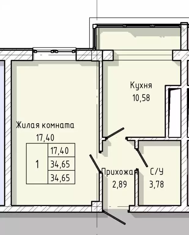 1-комнатная квартира: Нальчик, улица Тарчокова, 127Б (34.65 м) - Фото 0