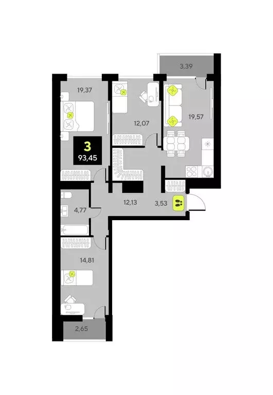 3-комнатная квартира: Тюмень, улица Разведчика Кузнецова, 7 (93.45 м) - Фото 0