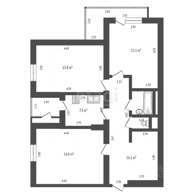 3-к кв. Тамбовская область, Тамбов Интернациональная ул., 36 (68.4 м) - Фото 2