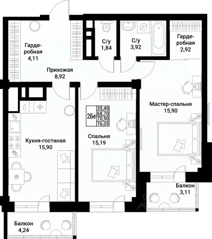 2-к кв. Ростовская область, Ростов-на-Дону ул. Труда, 12/3 (70.9 м) - Фото 1