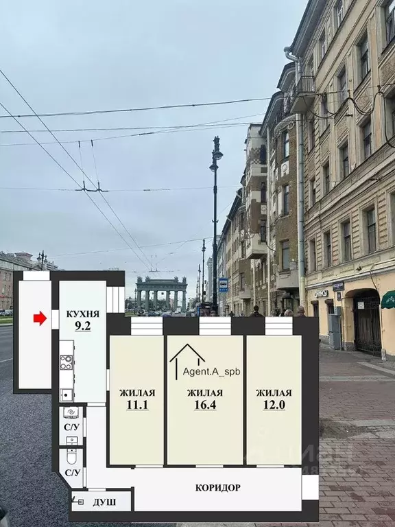 3-к кв. Санкт-Петербург Московский просп., 130 (68.3 м) - Фото 1