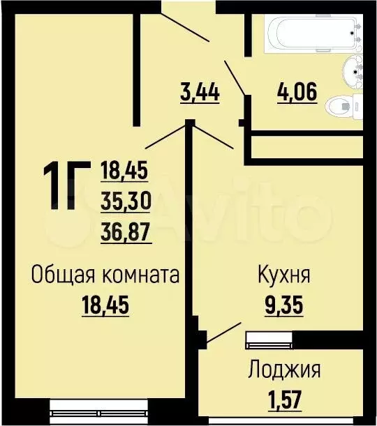 1-к. квартира, 36,9 м, 21/24 эт. - Фото 0