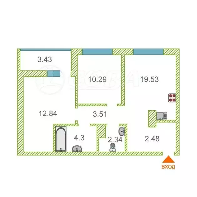 2-комнатная квартира: Патрушева, улица Петра Ершова, 14 (57 м) - Фото 1